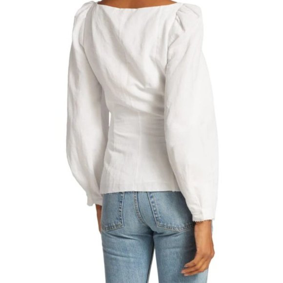 NWT BROCK COLLECTION THELMA LINEN & SILK BLEND PUFF SLEEVE SLIM FIT BLOUSE SZ 6 - Picture 3 of 8